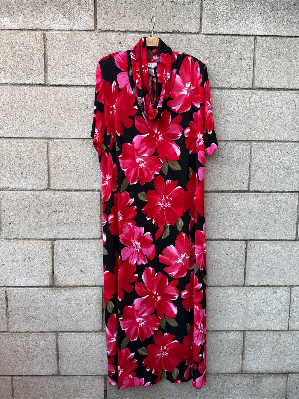 Black & Red Floral Cowl Neck Maxi Dress